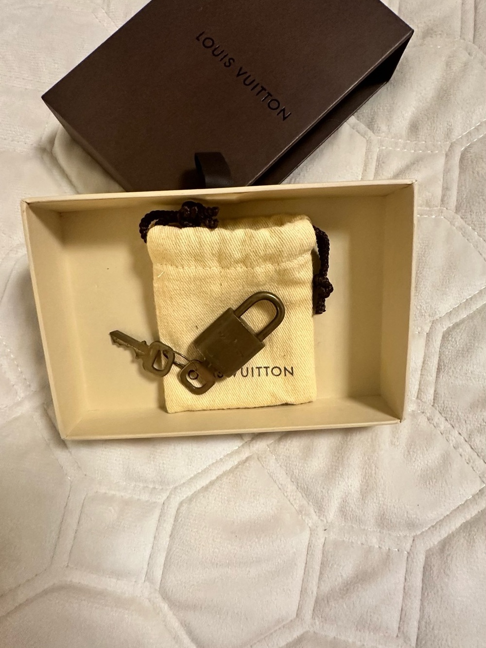 Louis Vuitton Brass Padlock and Keys with Cream Pouch